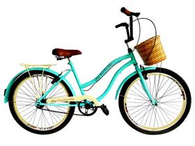 Bicicleta feminina aro 26 c/ cesta tipo vime s/ marcha tifny