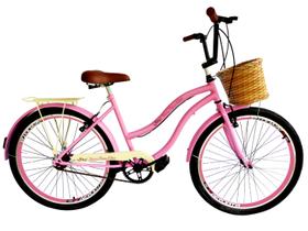 Bicicleta feminina aro 26 cestinha tipo vime s/ marchas rosa