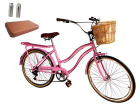 Bicicleta feminina aro 26 com assento acolchoado pedaleiras