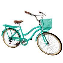 Bicicleta Feminina aro 26 com cesta 6 machas retrô verde - Maria Clara Bikes