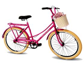 Bicicleta feminina aro 26 com cesta vime s/ marcha mary pink