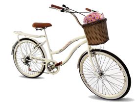 Bicicleta feminina aro 26 com cestinha tipo vime 6 marchas