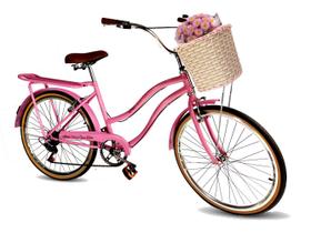 Bicicleta feminina aro 26 com cestinha tpo vime retrô 6v bg