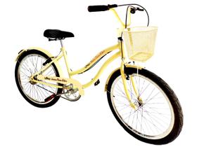 Bicicleta feminina aro 26 passeio sem marchas c/ cesta bege