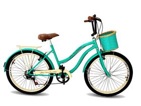 Bicicleta feminina aro 26 passeio vintage 6 marchas verde