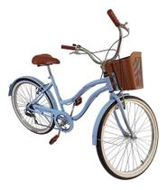 Bicicleta Feminina Aro 26 Retrô 6v Com Cestinha Azul BB Bicicleta Feminina Aro 26 Retrô 6v Com Cestinha Azul BB