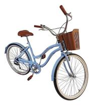 Bicicleta Feminina Aro 26 Retrô 6v Com Cestinha Azul BB