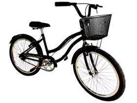 Bicicleta feminina aro 26 retrô sem marchas c/ cesta preto