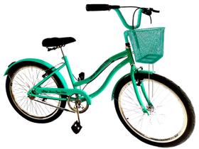 Bicicleta feminina aro 26 retrô sem marchas c/ cesta verde