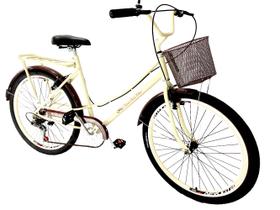 Bicicleta feminina aro 26 tipo ceci com cesta 6 marchas mary