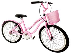 Bicicleta feminina aro 26 vintage sem marchas c/ cesta Rosa