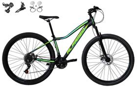 Bicicleta Feminina Aro 29 Alfameq Pandora 21v Câmbios Shimano Freio a Disco Hidráulico Alumínio Garfo Com Suspensão - Preto/Amarelo Limão/Verde Bicicleta Feminina Aro 29 Alfameq Pandora 21v Câmbios Shimano Freio a Disco Hidráulico Alumínio Garfo Com Suspensão - Preto/Amarelo Limão/Verde