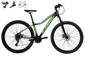 Bicicleta Feminina Aro 29 Alfameq Pandora 21v Câmbios Shimano Freio a Disco Hidráulico Alumínio Garfo Com Suspensão - Preto/Amarelo Limão/Verde