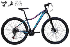 Bicicleta Feminina Aro 29 Alfameq Pandora 21v Câmbios Shimano Freio a Disco Hidráulico Alumínio Garfo Com Suspensão - Preto/Verde/Rosa