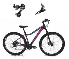Bicicleta Feminina aro 29 Alfameq Pandora Alumínio 21 Marchas Câmbios Shimano Freio a Disco - Preto/Azul/Rosa Bicicleta Feminina aro 29 Alfameq Pandora Alumínio 21 Marchas Câmbios Shimano Freio a Disco - Preto/Azul/Rosa