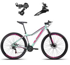 Bicicleta Feminina aro 29 Alfameq Pandora Alumínio 21 Marchas Câmbios Shimano Freio a Disco - Verde/Rosa Bicicleta Feminina aro 29 Alfameq Pandora Alumínio 21 Marchas Câmbios Shimano Freio a Disco - Verde/Rosa