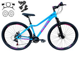 Bicicleta Feminina Aro 29 Gta Start 21v Alumínio Câmbios Shimano Freio a Disco Hidráulico Garfo Com Suspensão - Azul/Rosa Bicicleta Feminina Aro 29 Gta Start 21v Alumínio Câmbios Shimano Freio a Disco Hidráulico Garfo Com Suspensão - Azul/Rosa