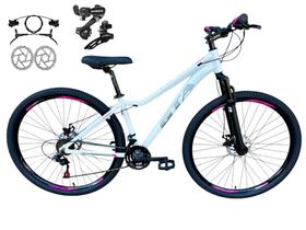 Bicicleta Feminina Aro 29 Gta Start 21v Alumínio Câmbios Shimano Freio a Disco Hidráulico Garfo Com Suspensão - Branco/Cinza/Rosa