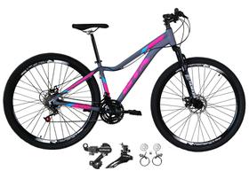 Bicicleta Feminina Aro 29 Gta Start 21v Alumínio Câmbios Shimano Freio a Disco Hidráulico Garfo Com Suspensão - Cinza/Rosa