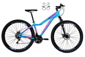 Bicicleta Feminina Aro 29 Gta Start 21v Freio a Disco Hidráulico Alumínio Garfo Suspensão - Azul/Rosa