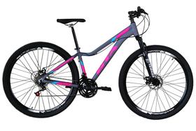 Bicicleta Feminina Aro 29 Gta Start Alumínio 21v Freio a Disco Garfo Suspensão - Cinza/Rosa