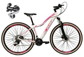 Bicicleta Feminina Aro 29 Ksw Mwza 24v Câmbio Shimano Acera K7 Garfo Trava Freio a Disco Pneu com Faixa Bege - Branco/Rosa