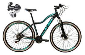 Bicicleta Feminina Aro 29 Ksw Mwza 24v Câmbio Shimano Acera K7 Garfo Trava Freio a Disco Pneu com Faixa Bege - Preto/Azul