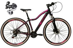 Bicicleta Feminina Aro 29 Ksw Mwza 24v Câmbio Shimano Acera K7 Garfo Trava Freio a Disco Pneu com Faixa Bege - Preto/Rosa