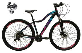 Bicicleta Feminina Aro 29 Ksw Mwza 24v Câmbio Shimano Acera K7 Garfo Trava Freio a Disco - Preto/Pink/Azul