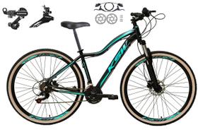 Bicicleta Feminina aro 29 Ksw Mwza 24v Câmbios Shimano Freios Hidráulicos Garfo com Suspensão Pneu Faixa Bege - Preto/Azul