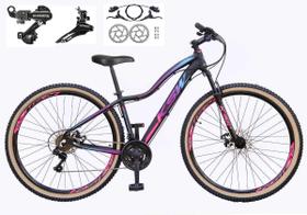 Bicicleta Feminina aro 29 Ksw Mwza 24v Câmbios Shimano Freios Hidráulicos Garfo com Suspensão Pneu Faixa Bege - Preto/Pink/Azul