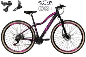 Bicicleta Feminina aro 29 Ksw Mwza 24v Câmbios Shimano Freios Hidráulicos Garfo com Suspensão Pneu Faixa Bege - Preto/Rosa