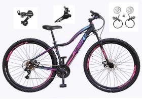 Bicicleta Feminina aro 29 Ksw Mwza 24v Câmbios Shimano Freios Hidráulicos Garfo com Suspensão - Preto/Pink/Azul