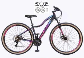 Bicicleta Feminina Aro 29 Ksw Mwza 24v Freios a Disco Hidráulicos Garfo Suspensão Pneu com Faixa Bege - Preto/Pink/Azul