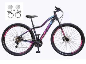 Bicicleta Feminina Aro 29 Ksw Mwza 24v Freios a Disco Hidráulicos Garfo Suspensão - Preto/Pink/Azul