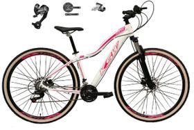Bicicleta Feminina Aro 29 Ksw Mwza 27v Câmbios Shimano Altus Freios Hidráulicos Garfo Com Trava Pneu Bege - Branco/Rosa