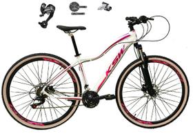 Bicicleta Feminina Aro 29 Ksw Mwza 27v Câmbios Shimano Altus Freios Hidráulicos Garfo Com Trava Pneu com Faixa Bege - Branco/Violeta