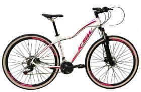 Bicicleta Feminina Aro 29 Ksw Mwza Alumínio 24v Câmbios Shimano Garfo com Trava no Ombro Pneu com Faixa Bege - Branco/Violeta