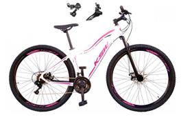 Bicicleta Feminina Aro 29 Ksw Mwza Alumínio 24v Câmbios Shimano Garfo Suspensão - Branco/Pink/Violeta