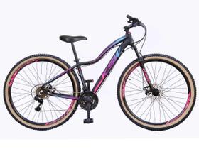 Bicicleta Feminina Aro 29 Ksw Mwza Alumínio 27v K7 Freio a Disco Mecânico Garfo com Suspensão Pneu com Faixa Bege - Preto/Pink/Azul