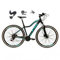 Bicicleta Feminina Aro 29 Ksw Mwza Câmbio Deore E Altus 27v Hidráulico Garfo Trava Pneu Faixa Bege - Preto/azul Tam.17
