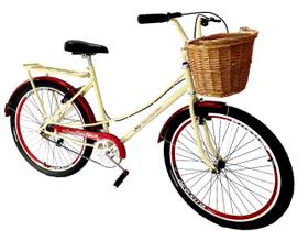 Bicicleta feminina com cesta vime aro 26 retrô vintage mary - Maria Clara Bikes