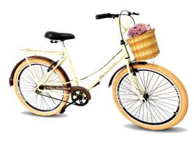 Bicicleta feminina com paralamas cesta s/ marchas mary bege