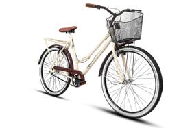 Bicicleta Feminina Retrô Aro 26 Caiçara com Cesta Beach Brisa Feminina - Bege/Marrom Bicicleta Feminina Retrô Aro 26 Caiçara com Cesta Beach Brisa Feminina - Bege/Marrom