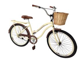 Bicicleta feminina retrô aro 26 vime bagageiro sem marchas