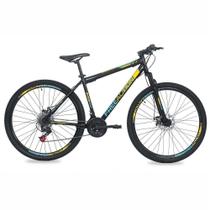 Bicicleta Flexus 2.0 Mountain Bike Aro 29 Quadro Aço 21v Free Action Preto Com Azul/Amarelo Bicicleta Flexus 2.0 Mountain Bike Aro 29 Quadro Aço 21v Free Action Preto Com Azul/Amarelo