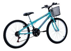 Bicicleta Free Action Aro 24 MTB 18V Fem Donna Com Cesta V-Brake Verde Tiffany