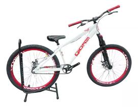Bicicleta Gios Branco aro vmaxx vermelho e suspensão com trava no ombro