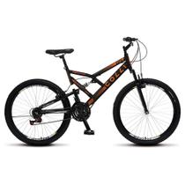 Bicicleta GPS Aro 26 Aço 21 Marchas Dupla Suspensão Freio V-Brake Preto/Laranja - Colli Bike