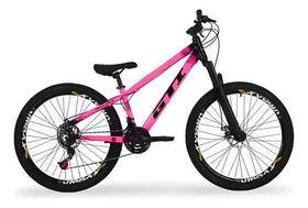 Bicicleta GTI Wolfline Aluminio aro 26 21V Aros Vmaxx Rosa Preto do GRAU
